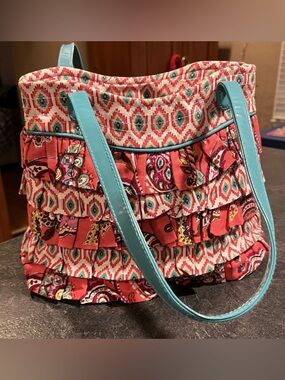 Vera Bradley Cha Cha Handbag Purse Color Me Coral Turquoise Straps